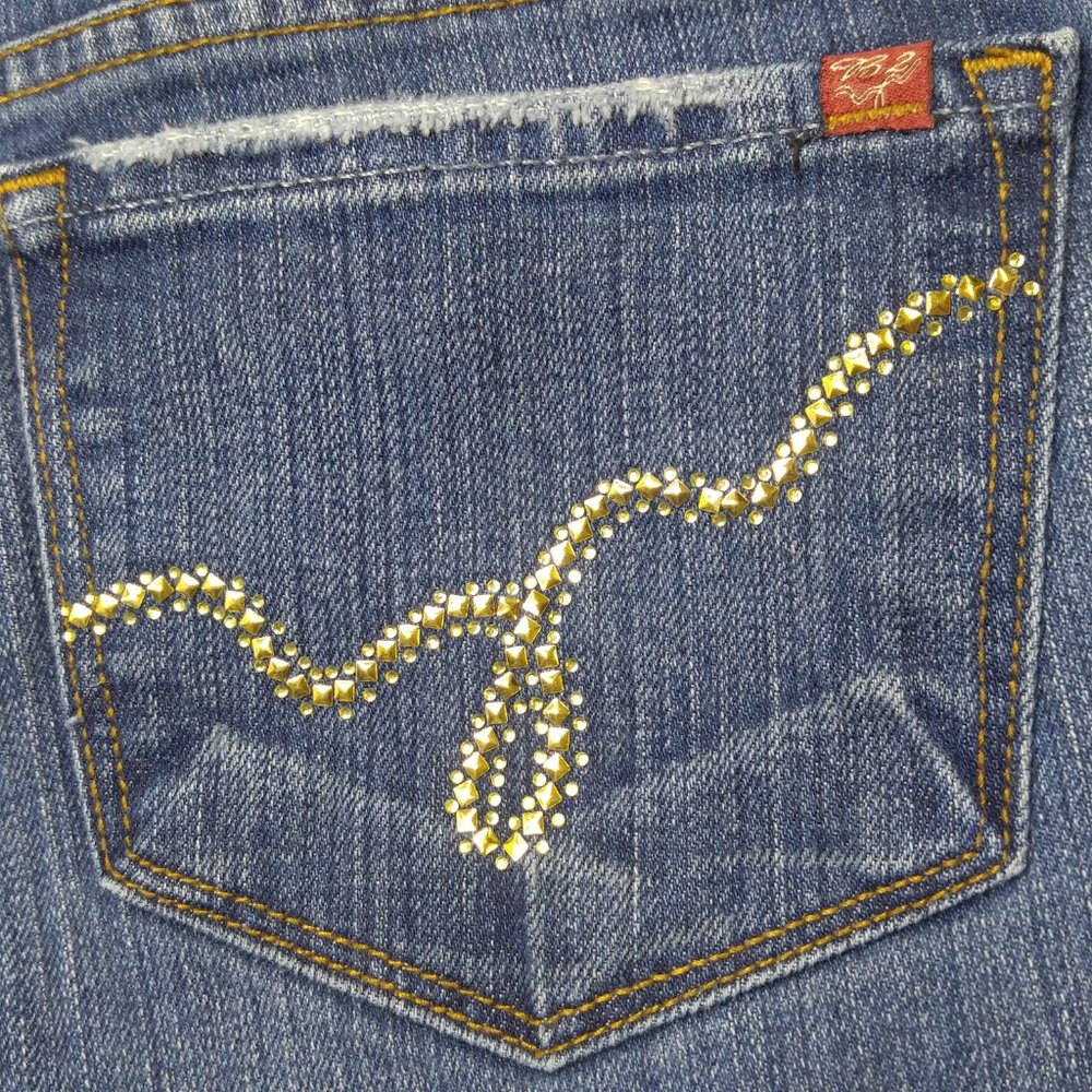 Blue 2 Flare Jeans 30 Stretch Bling Studded A078 - Picture 3 of 8